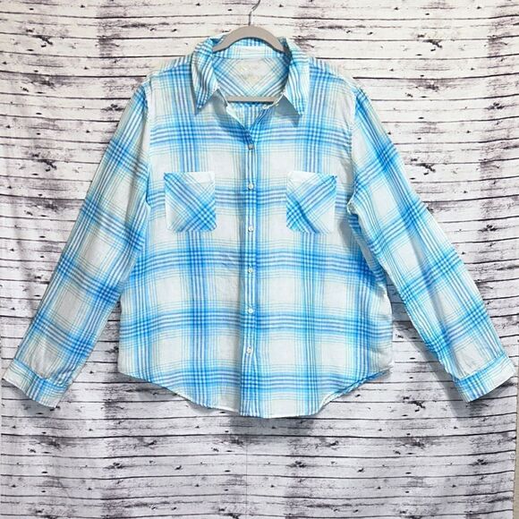 Lilly Pulitzer Sea View Button Down Top Beach Day Plaid - Picture 1 of 9